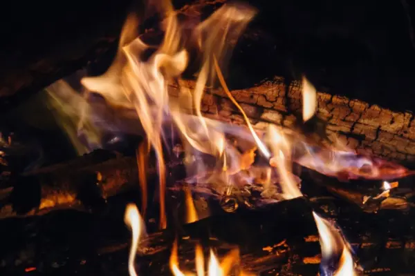 Fuego de leña encendido en una chimenea
